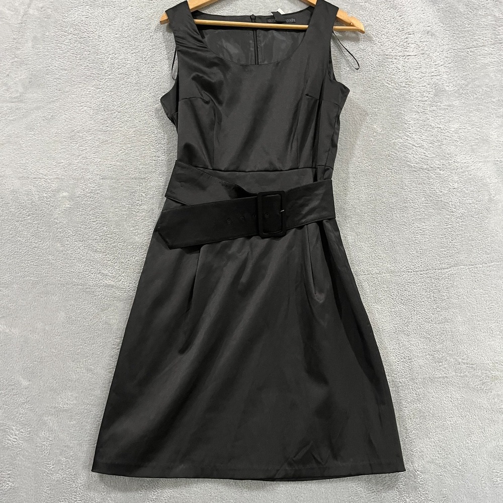 H&M Black Sleeveless Midi Dress with Waist Belt